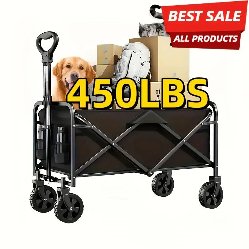 Collapsible metal garden wagon cart with foldable design and 220LBS capacity