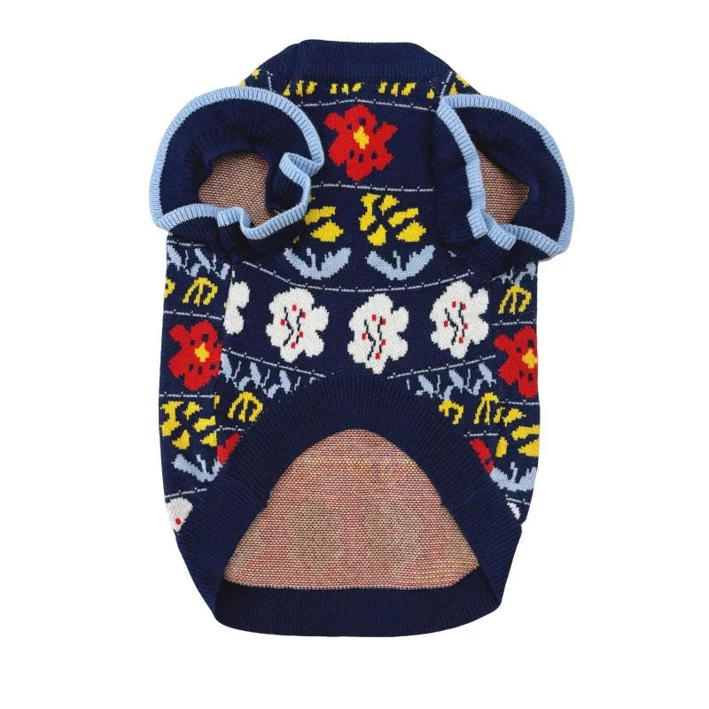 Dark blue wool pet jumper for small and medium dogs and cats, casual style, sizes XS to XXL