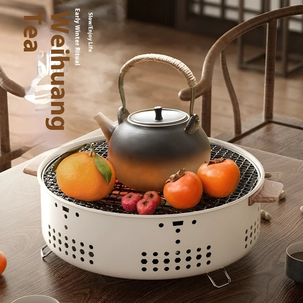 Portable charcoal cooking stove with grill rack disk for indoor and outdoor heating and cooking