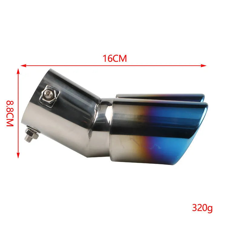 Stainless steel universal car exhaust tail pipe showing different finish options including silver black and baked blue