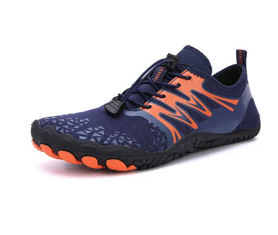 White and pink outdoor casual lace-up shoes with a non-slip rubber sole on a neutral background.
