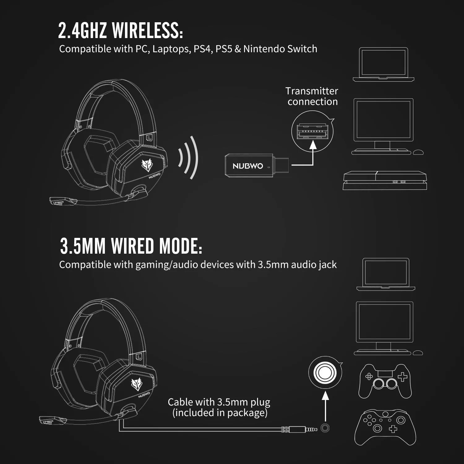 Black and orange wireless gaming headset with over-ear cups and a built-in microphone on a grey background.
