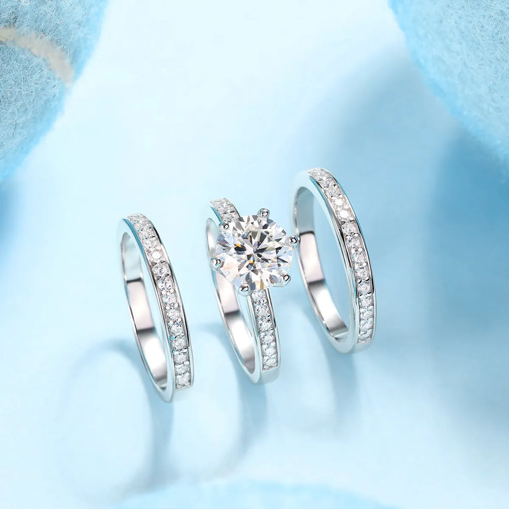 Wedding ring set with 2-carat moissanite in S925 silver platinum plating, gift box, GRA certificate