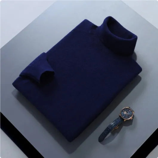 High lapel solid colour casual pullover sweater in beige with long sleeves and loose fit.