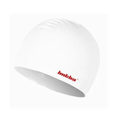 Silicone swimming cap with earmuff design in multiple colour options on a white background.
