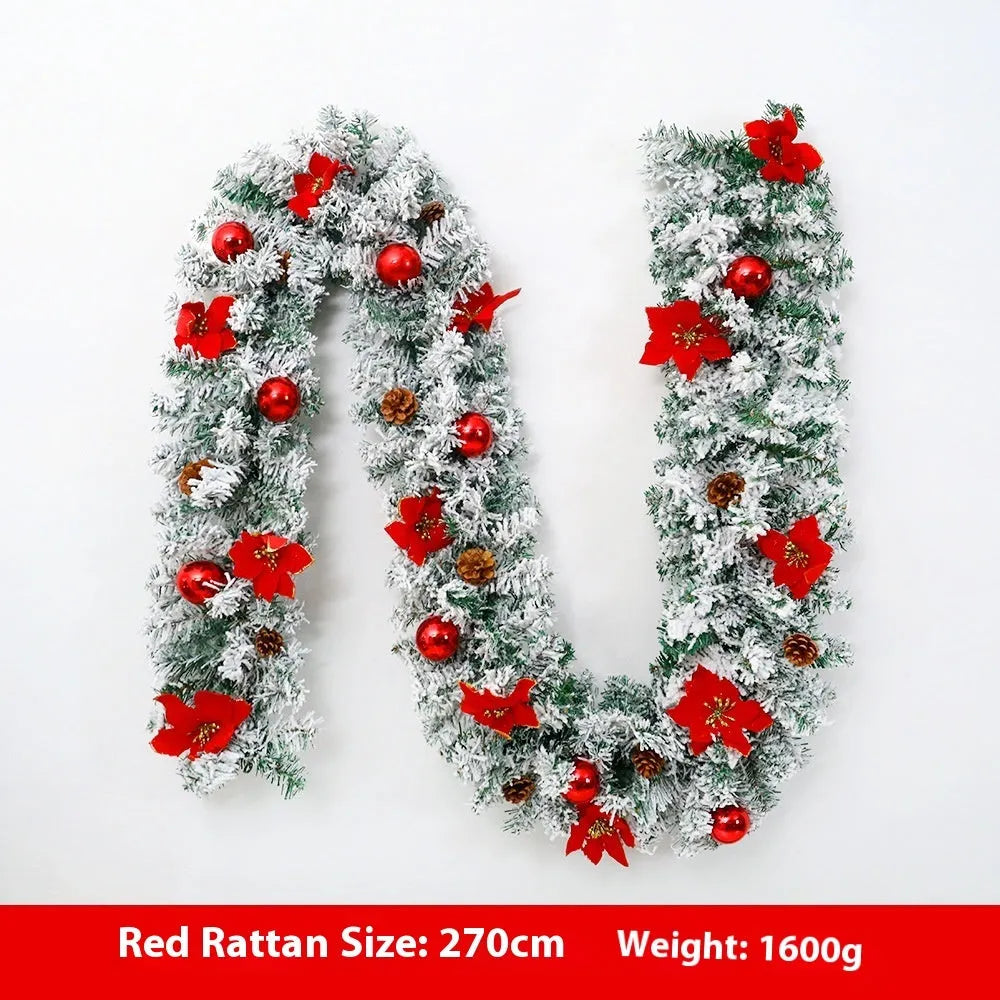 PVC rattan Christmas garland with flocked texture in a choice of festive colours.