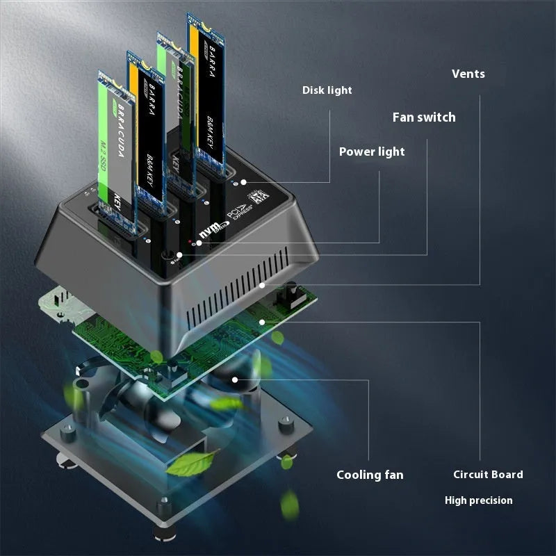 Aluminium M2 SSD mounting base measuring 90 by 78 by 34 millimetres