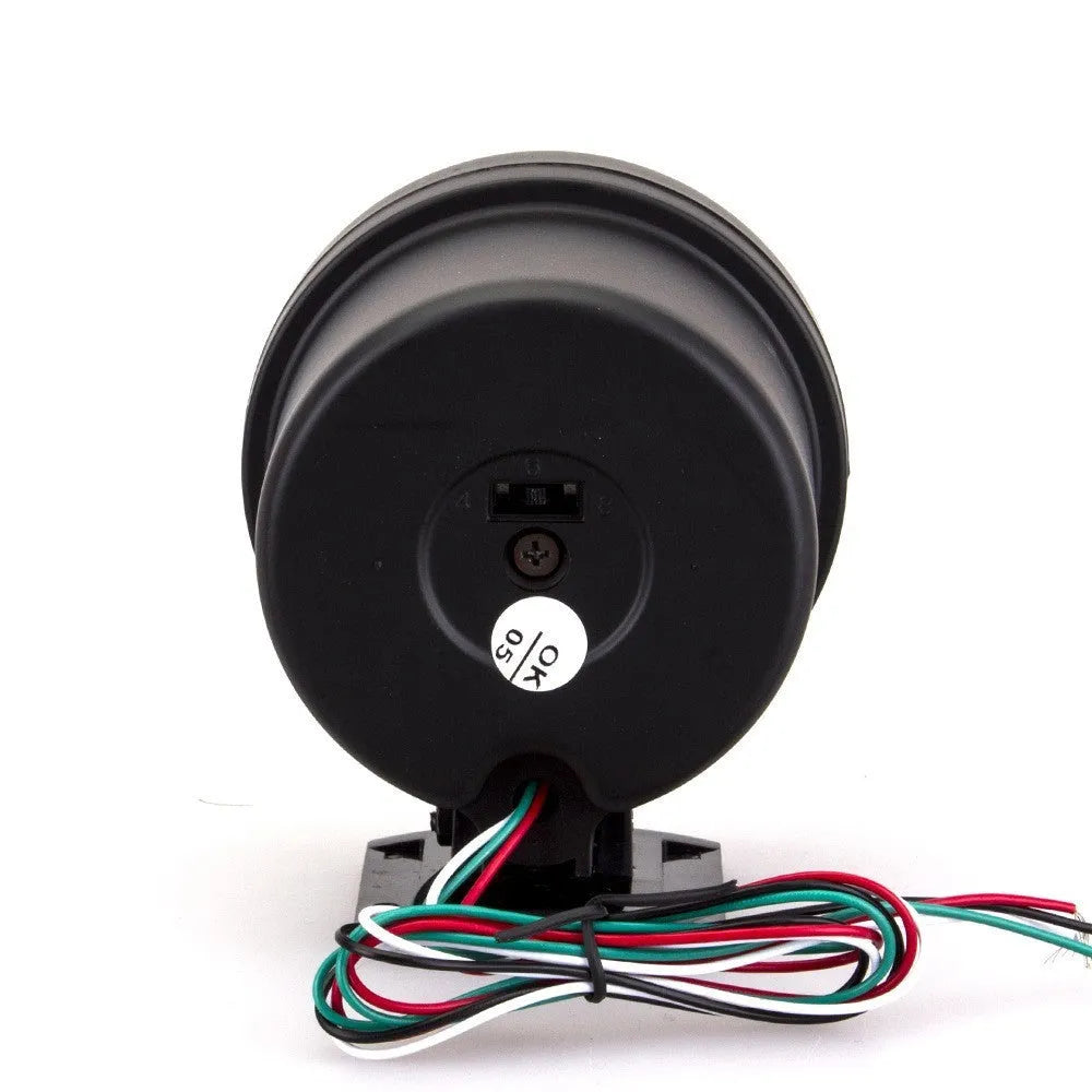 Black automotive tachometer with blue illuminated pointer display showing rpm measurement scale