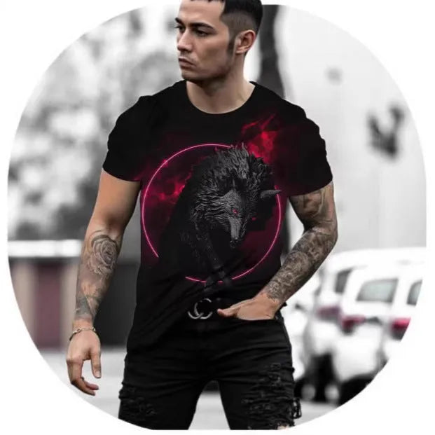 Retro 3D animal print men's short-sleeved T-shirt in polyester bird eye cloth