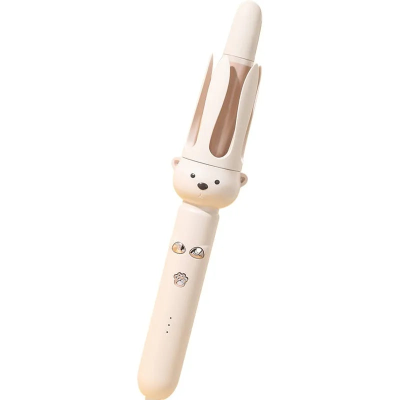 Beige automatic hair curler with anion negative ion technology and hair stick accessory