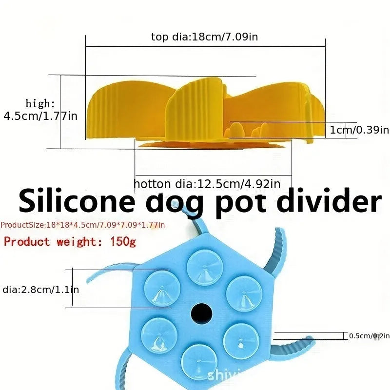 Silicone pet slow food device with sucker cup in green colour on a smooth floor