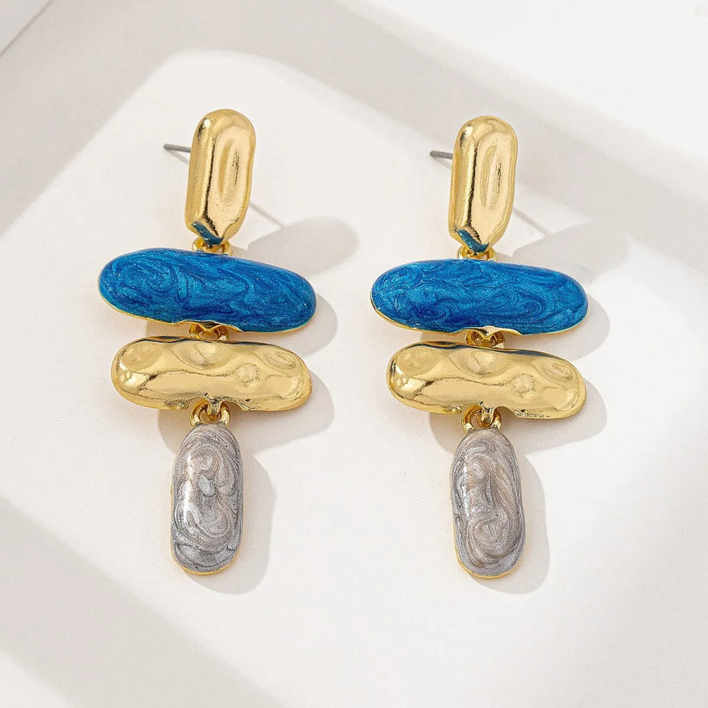 Geometric multicolour stud earrings made from zinc alloy with electroplated finish