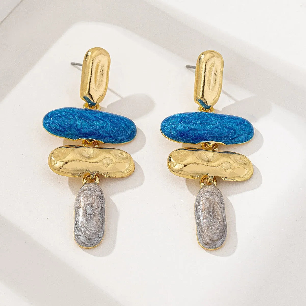 Geometric multicolour stud earrings made from zinc alloy with electroplated finish