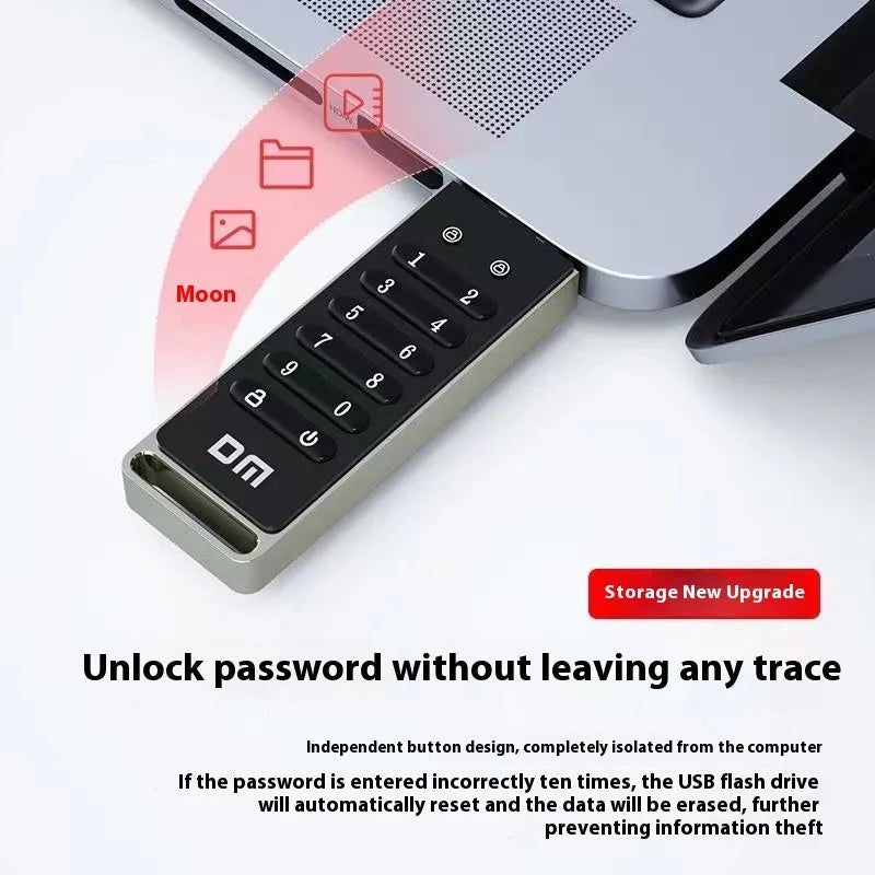 64GB USB 3.0 flash drive with fingerprint sensor and metal encryption button for file protection