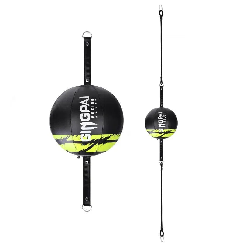 PU leather hanging boxing speed ball for reaction training in black, black and green, or white.