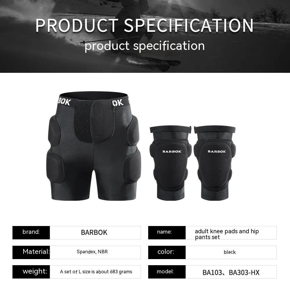 Black roller skating hip pads with removable NBR foam protection for adults