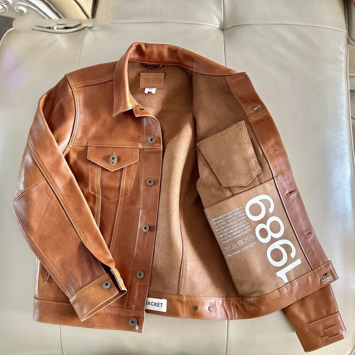 Men's cowboy leather jacket in black or coffee colour, cowhide genuine leather, no lining, ultra-short length 40cm or less