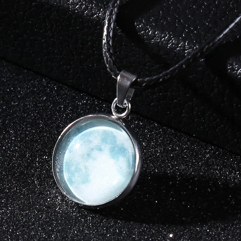 Luminous alloy pendant necklace with constellation design in coloured glass, showing extension chain