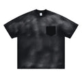 Men's black loose fit cotton t-shirt with letter print design and drop-shoulder short sleeves