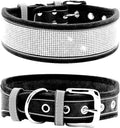 Suede reflective dog collar with hand rope, available in S M L sizes and multiple rhinestone colours