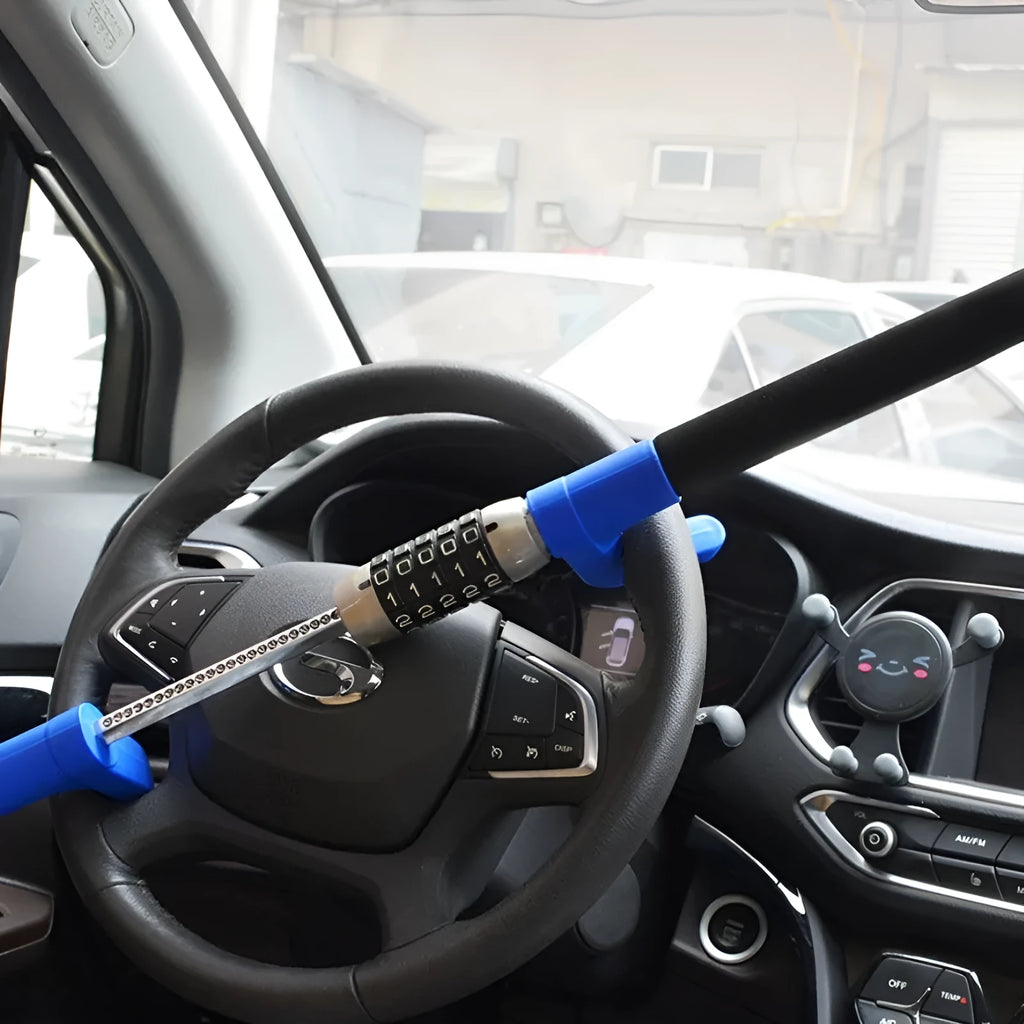 Alloy steel car steering wheel U-lock with password combination in black, blue or red colours