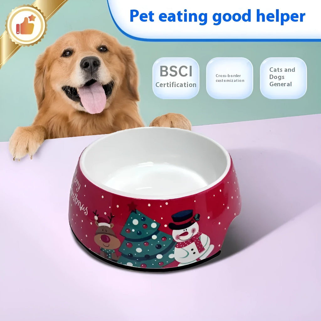 Red Christmas pet bowl with double-layer stainless steel construction in three available sizes