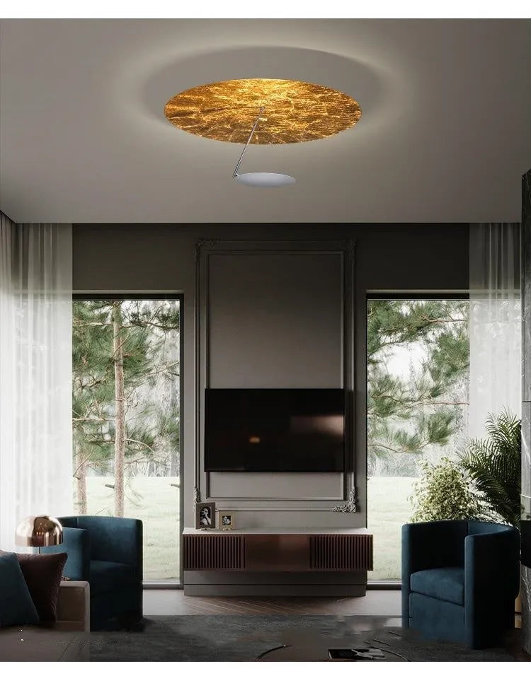 Iron ceiling lamp with LED warm light in 50cm diameter, available in all white or white gold colour