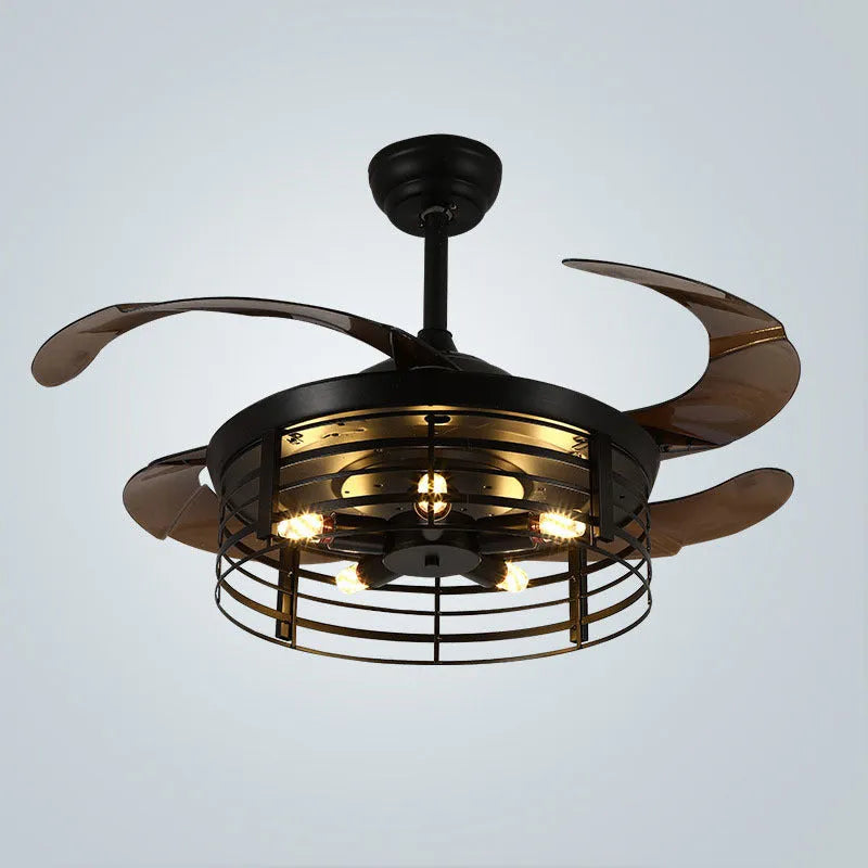 42-inch American retro style ceiling fan light with acrylic blades and shade, remote control included.