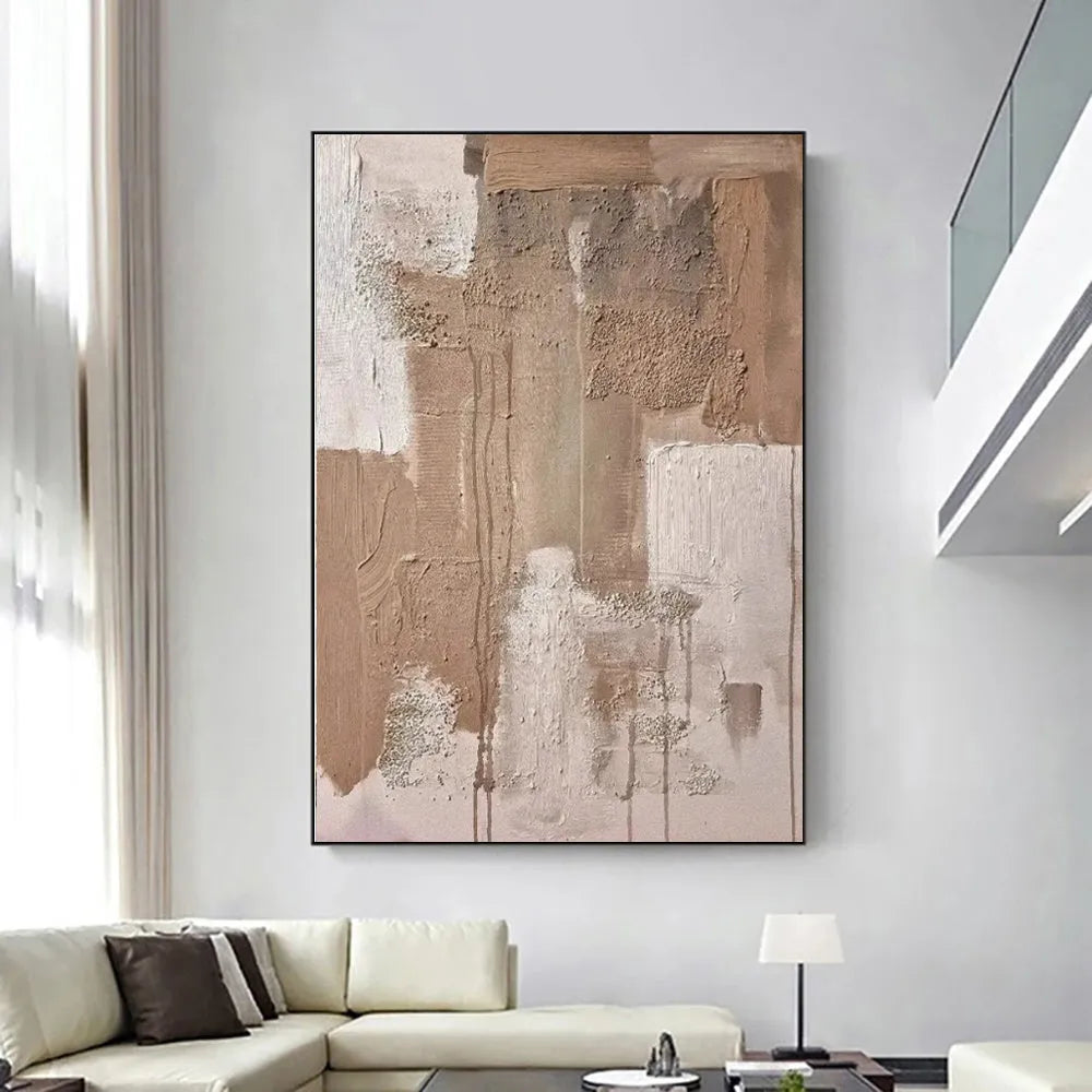 Handmade modern abstract oil painting on canvas, rolled frameless, with visible paint texture