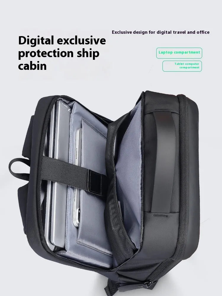 Graphite grey Oxford cloth USB charging backpack with external port and professional design.
