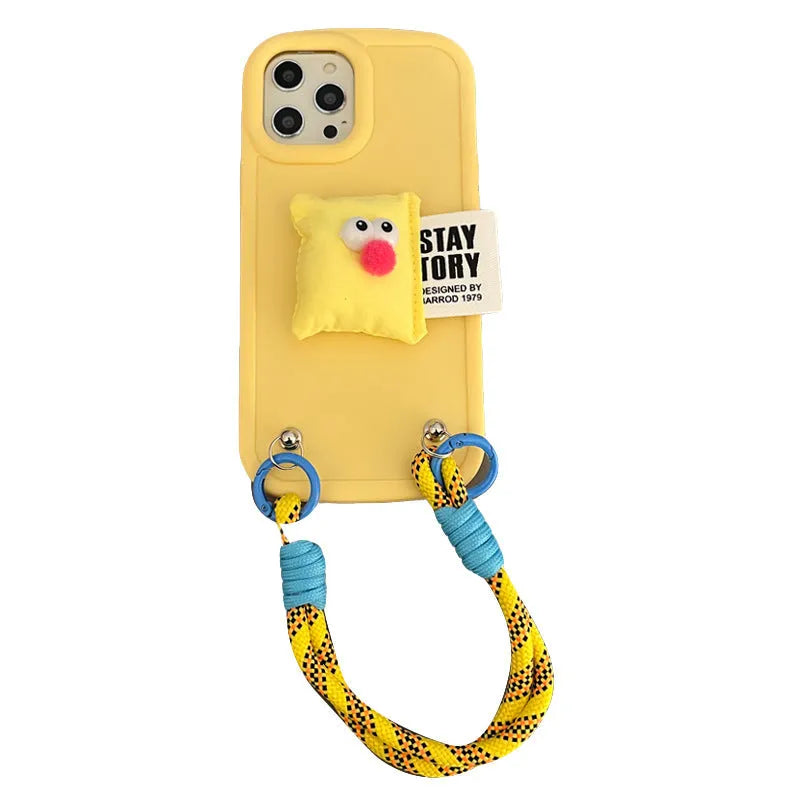 Lanyard phone case with bracket kickstand for iPhone in rose red colour, soft TPU material