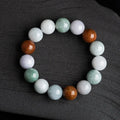 Women's natural Myanmar jade bracelet with three colours in 13mm round beads