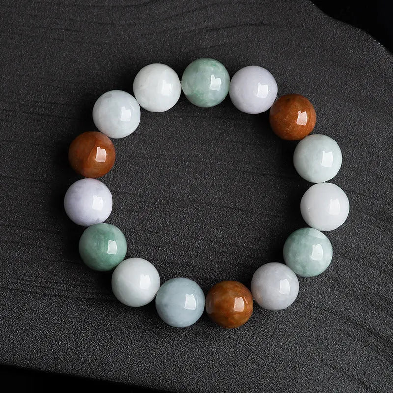 Women's natural Myanmar jade bracelet with three colours in 13mm round beads