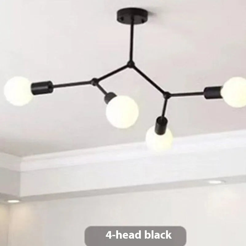 Iron chandelier ceiling lamp in Nordic style with multiple light heads