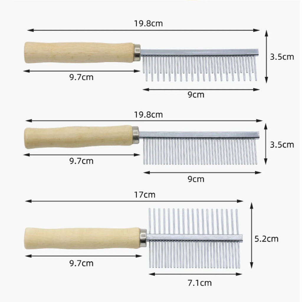 Wooden handle pet grooming comb for dogs and cats with round polished comb needles