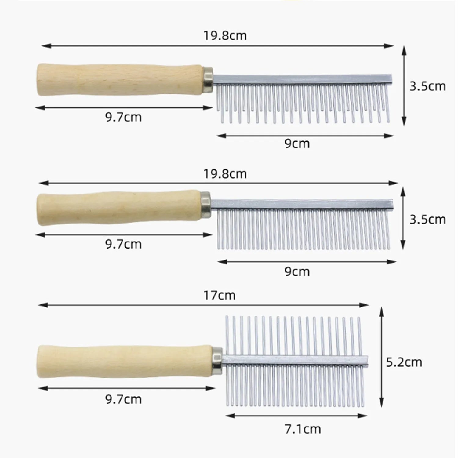 Wooden handle pet grooming comb for dogs and cats with round polished comb needles