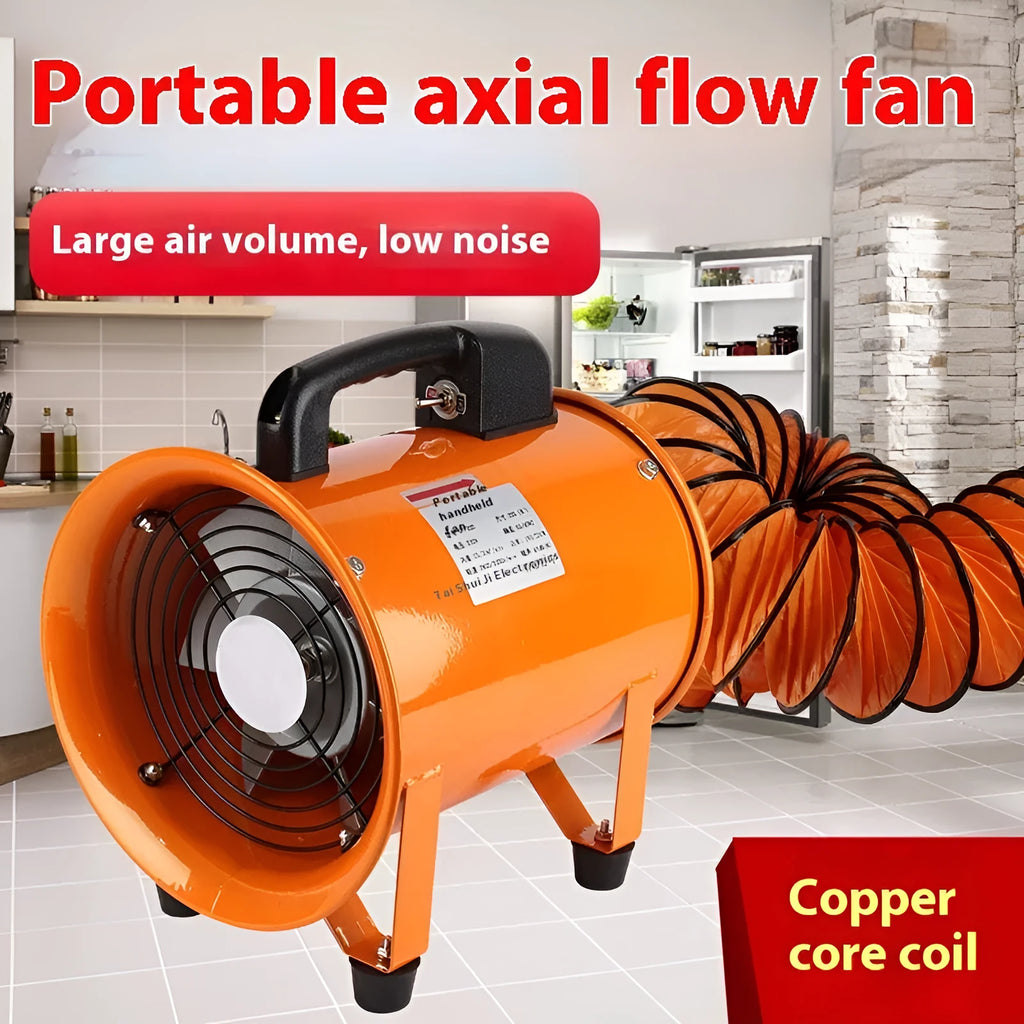 8-inch portable titanium steel axial flow industrial ventilation fan with 5-metre duct