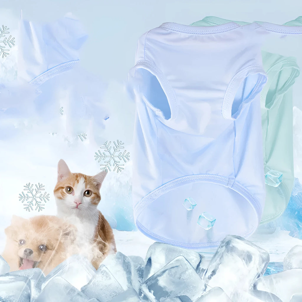 Cool summer cotton dog vest for small medium large dogs in blue colour on white background