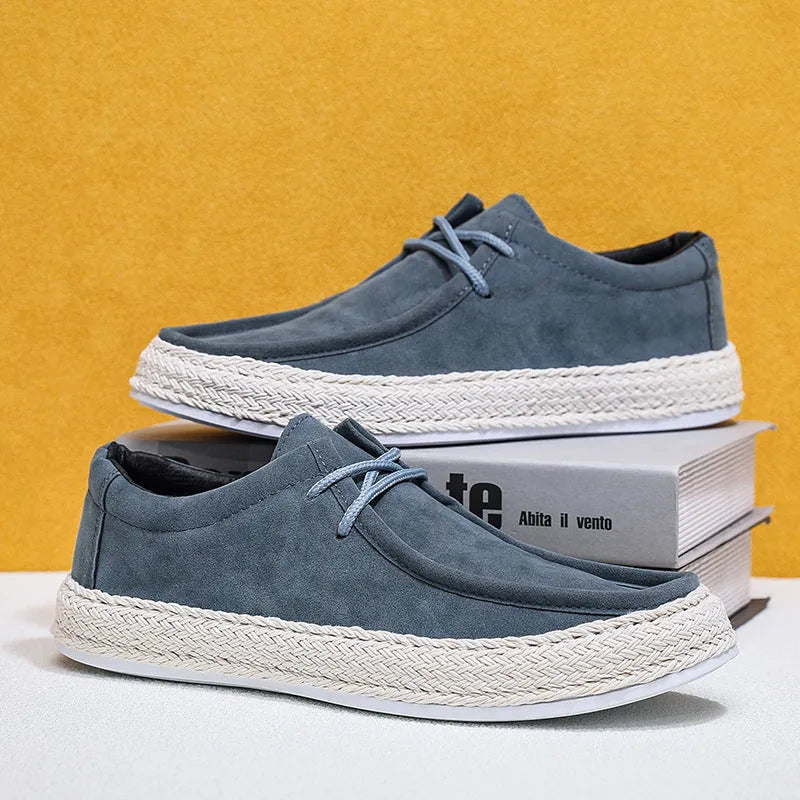 Men's low-top casual sneakers in khaki or blue, artificial PU upper, PVC sole