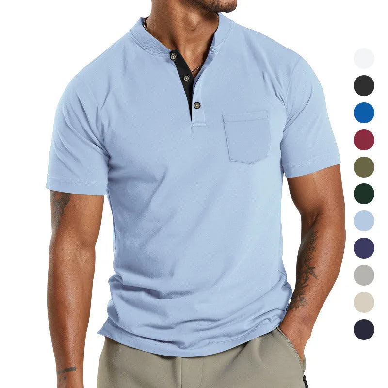 Plus size men's solid colour short sleeve shirt with a button-down chest pocket.