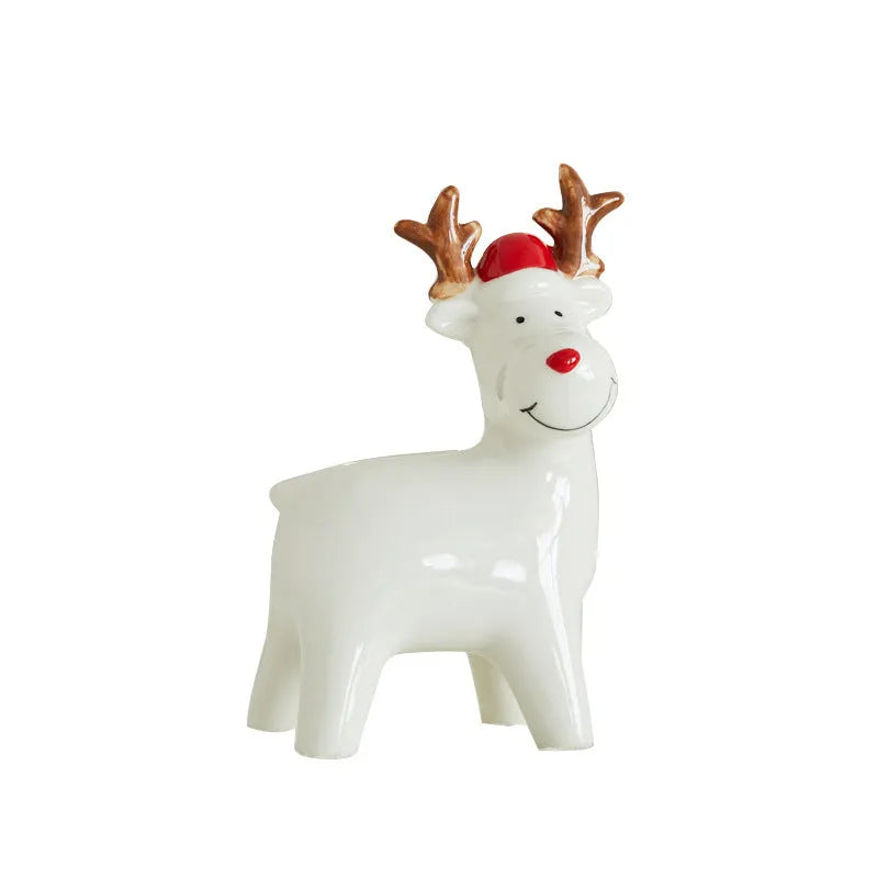 Ceramic Christmas snowman decoration with luminous glow on desktop