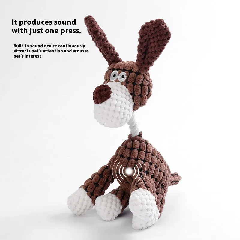 Plush bite-resistant pet chew toy for puppies in various styles including donkey, rechargeable duck, and elephant characters.
