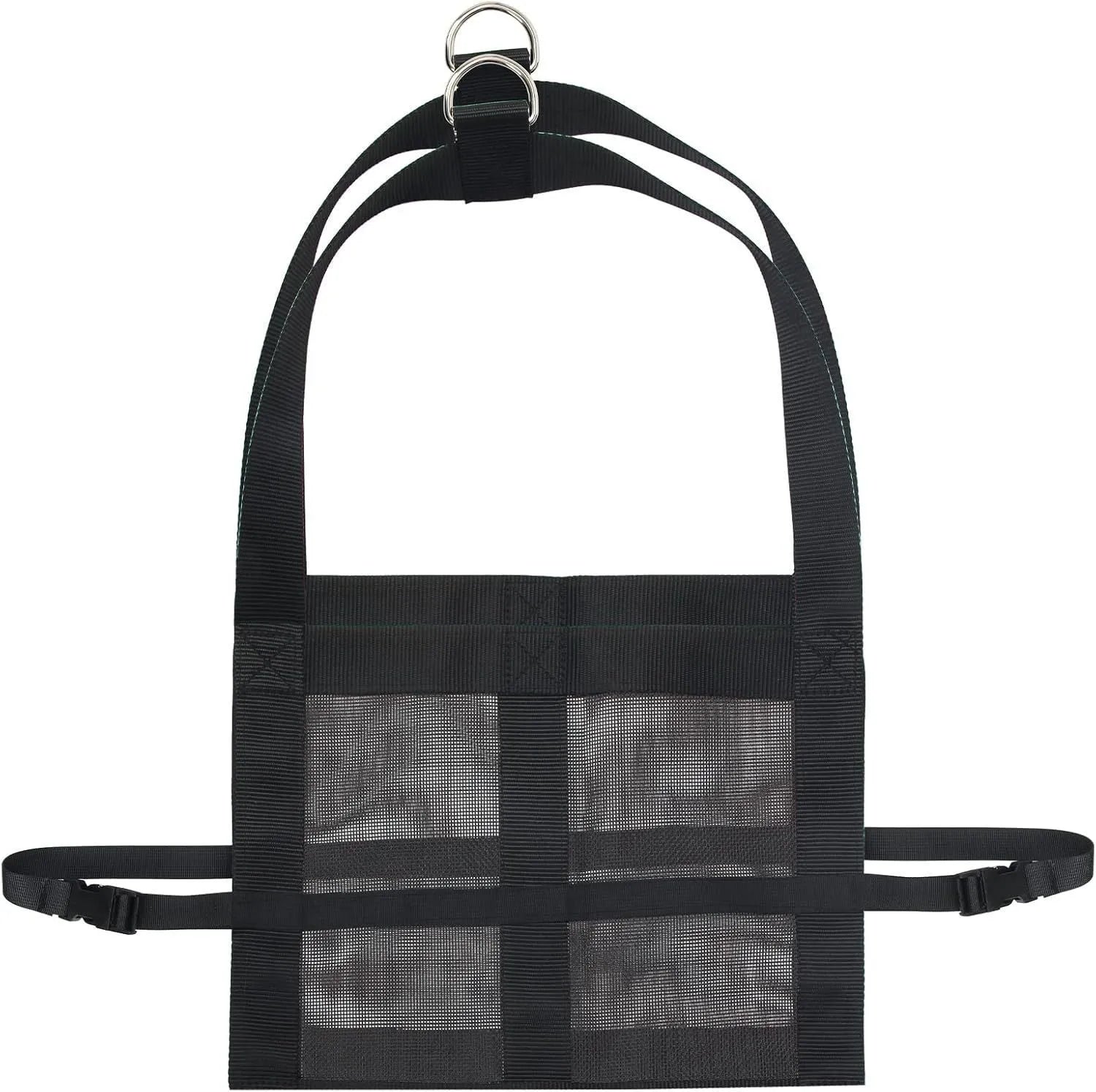 Black polyester calf weighing sling measuring 35cm by 150cm with reinforced handling points