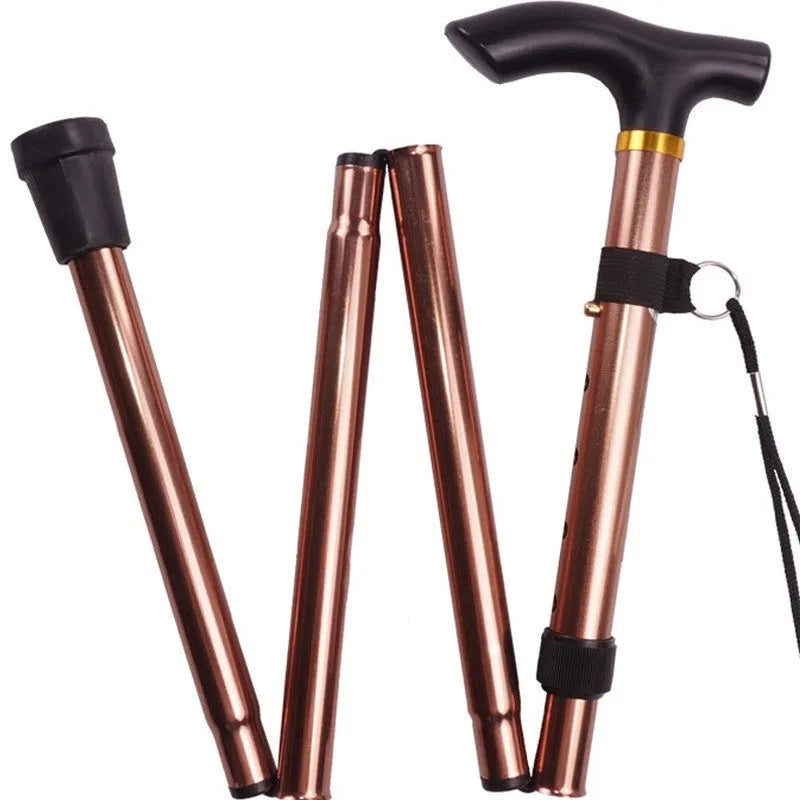 Aluminium folding walking stick with adjustable length and non-slip handle in six colour options