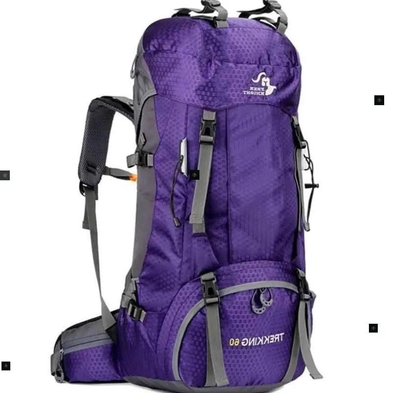 60L waterproof leather hiking backpack with zipper, available in twelve colours, for camping and climbing