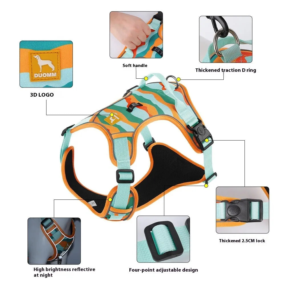 Reflective dog harness rope with chest and back design in Oxford cloth material