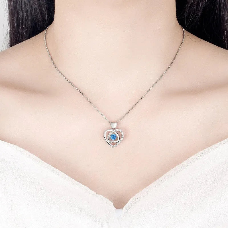 Blue electroplated geometric heart pendant necklace with matching bracelet jewellery set on copper chain