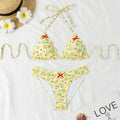 Women's bikini tight backless split swimsuit with floral pattern in high elasticity nylon polyester