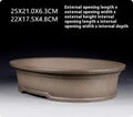 Handmade antique oval purple sand ceramic bonsai pot, 25cm long by 21cm wide.