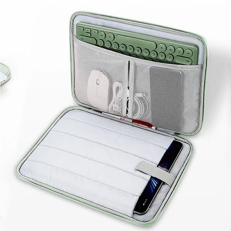 Nylon waterproof tablet bag liner storage bag in solid colour with chain detail